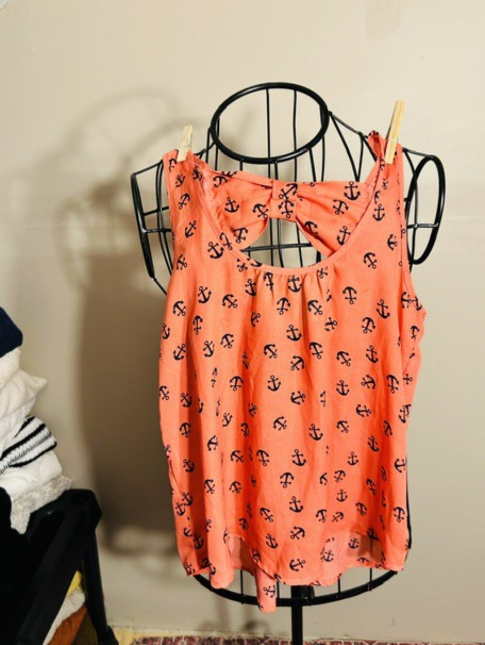 🍋‍🟩 bow back pink anchor print size small shirt tank top womens
